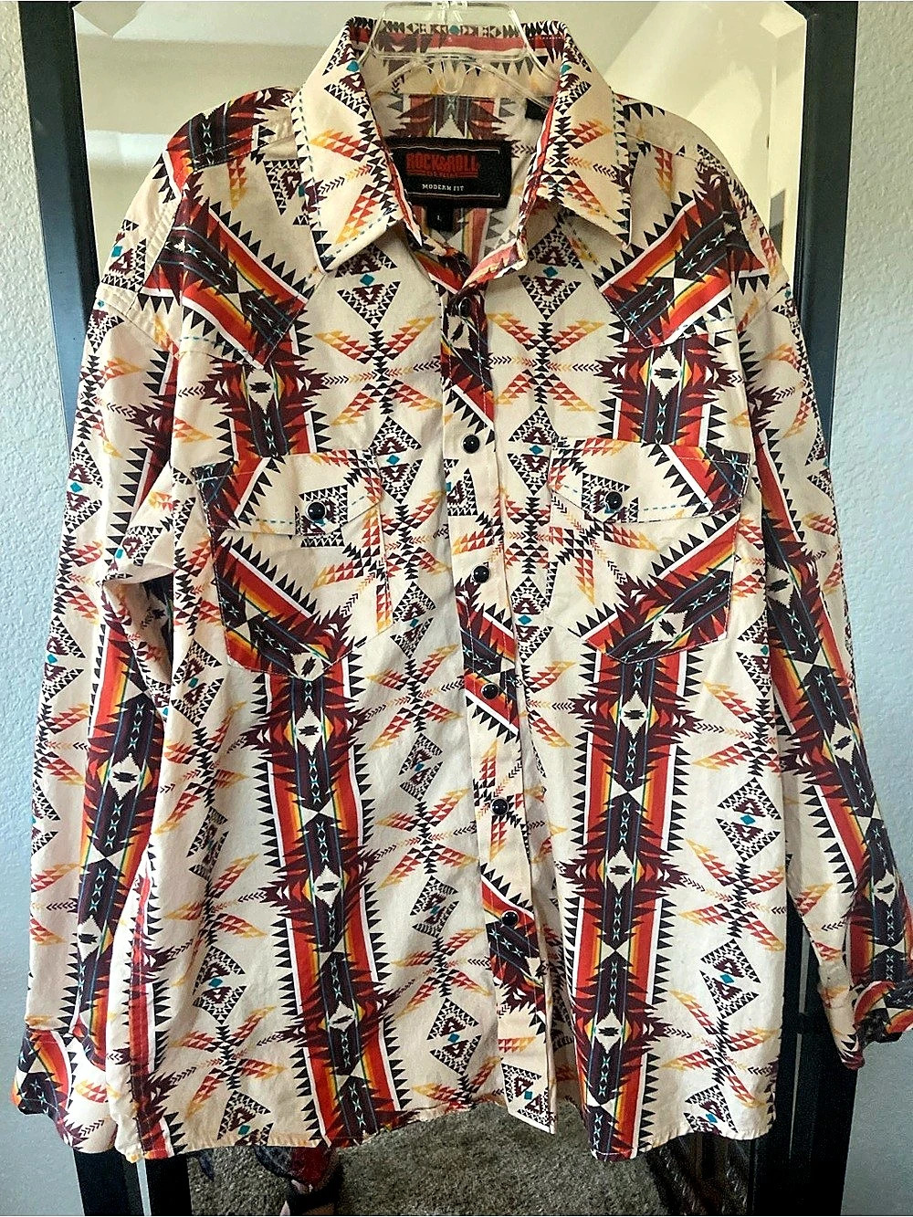 Boys size Large (10-12) Rock & Roll Denim Aztec Print Long Sleeve Western Shirt